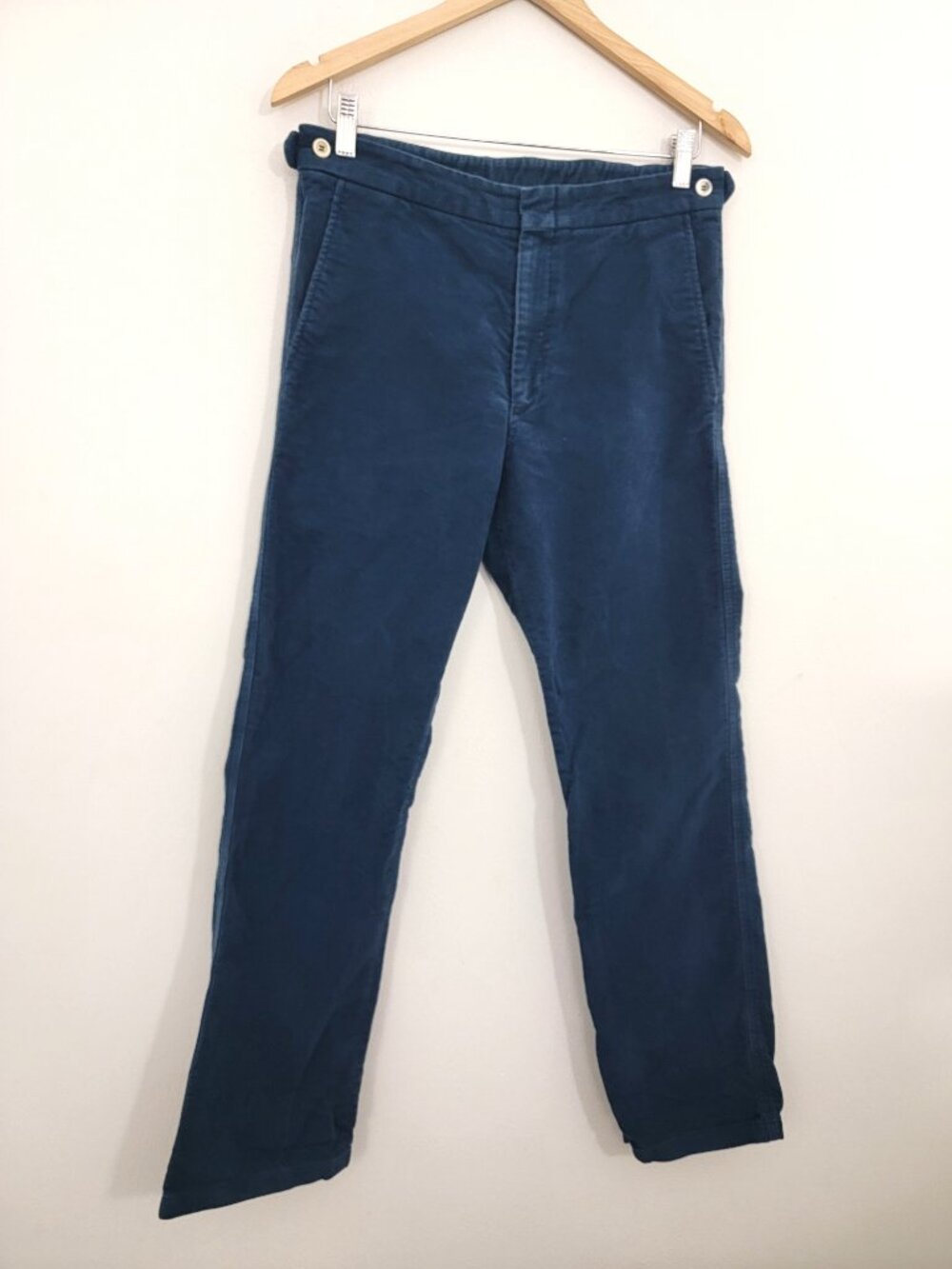 Comme des Garcons Button Tab Velvet Trousers in Blue Small